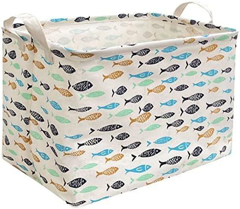 Fish Pattern Rectangular Fabric Storage Box with Handles