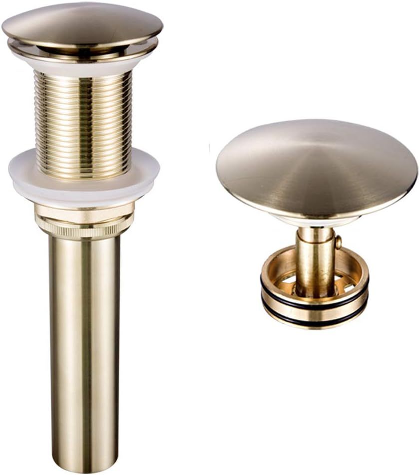 Brushed Gold Bathroom Pop-Up Drain with Overflow and Strainer