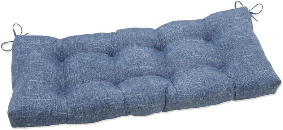 Tory Denim Blue Tufted Outdoor Bench Cushion with Recycled Fiber Fill