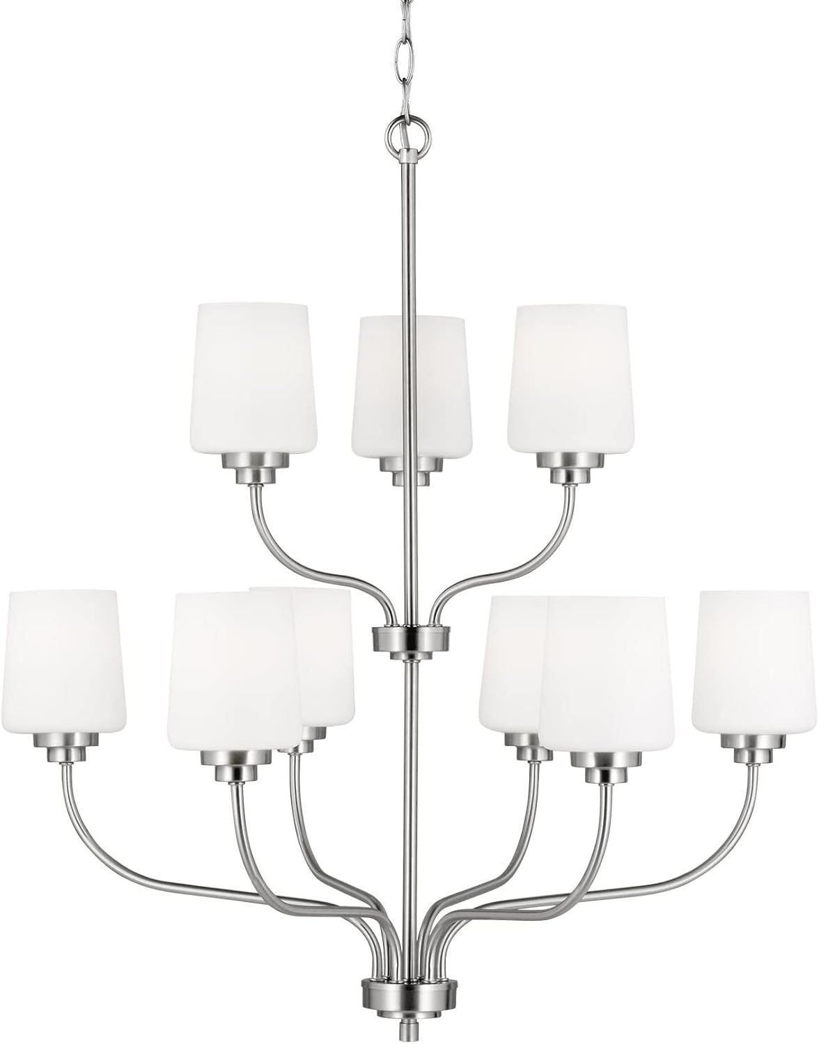 Windom 9-Light Multi-Tier Brushed Nickel Chandelier with Etched Opal Glass