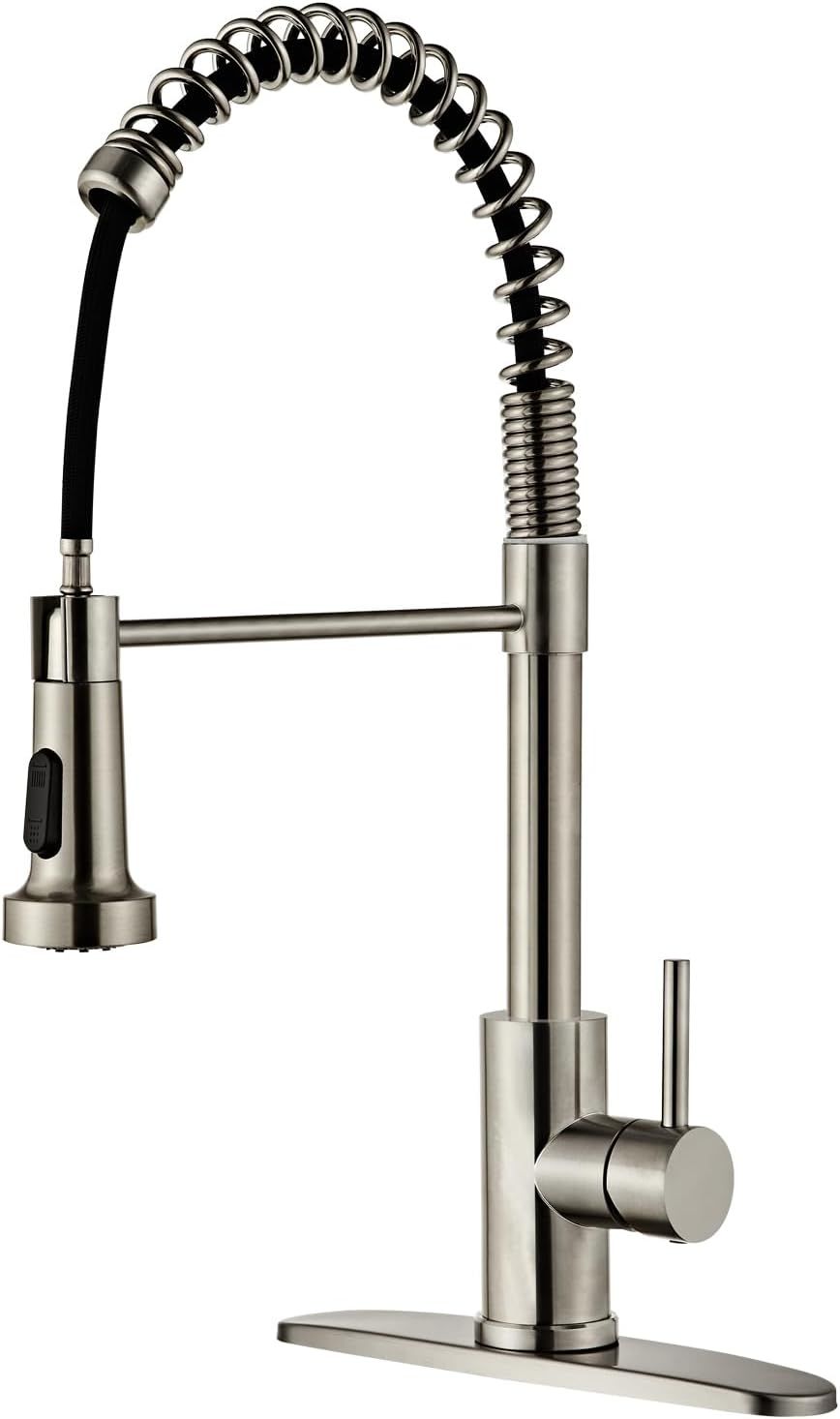 Brushed Nickel Stainless Steel Pull Down Kitchen Faucet with Deck Plate