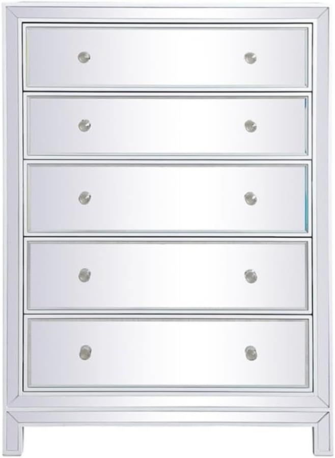 White Mirrored Glam 34" 5-Drawer MDF Cabinet