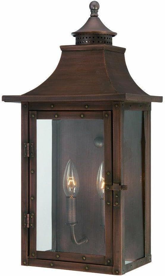 Copper Patina 20" Solid Copper Outdoor Wall Lantern with Clear Glass