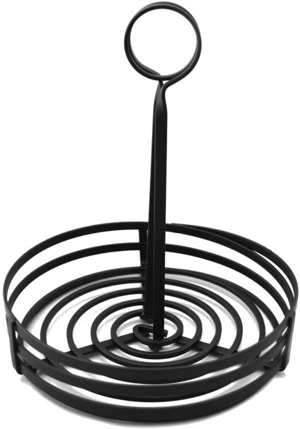 Black Wrought Iron Round Condiment Rack Basket with Handle