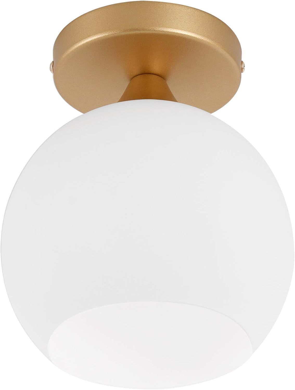 Gold Semi Flush Mount Ceiling Light with White Glass Globe