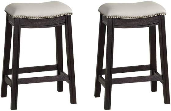 Gray Faux Leather Saddle Style Backless Counter Stools, Set of 2