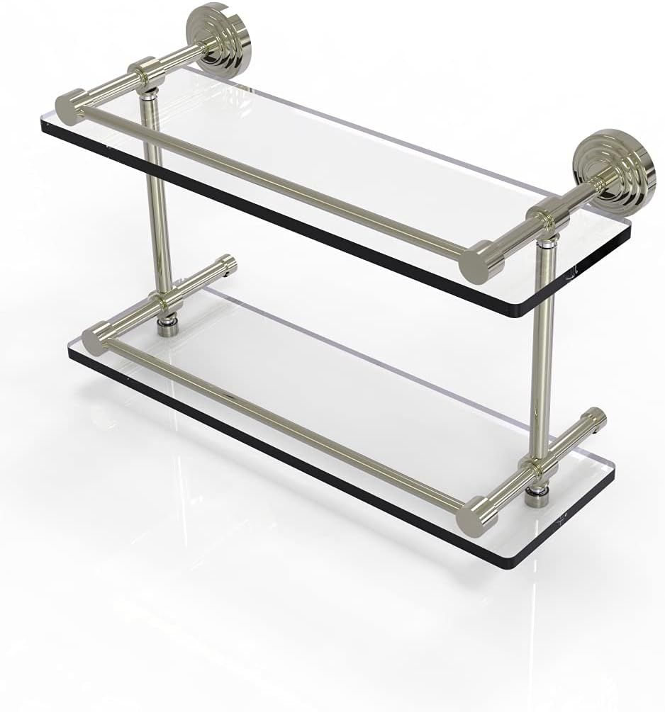 Elegant 16" Polished Nickel Wall Shelf with Tempered Glass