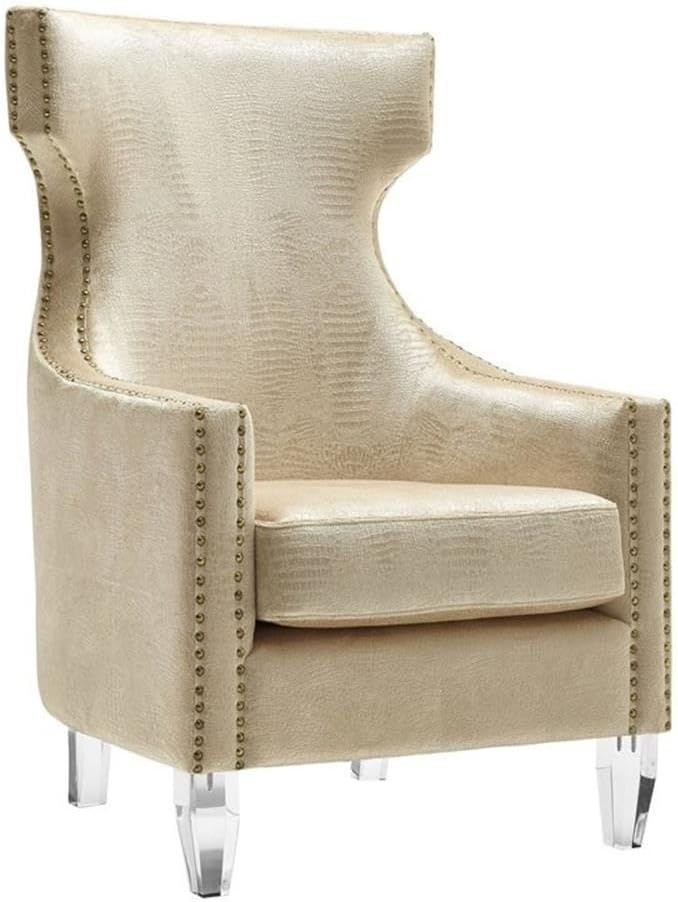 Luxurious Black Velvet Wingback Chair with Gold Accents