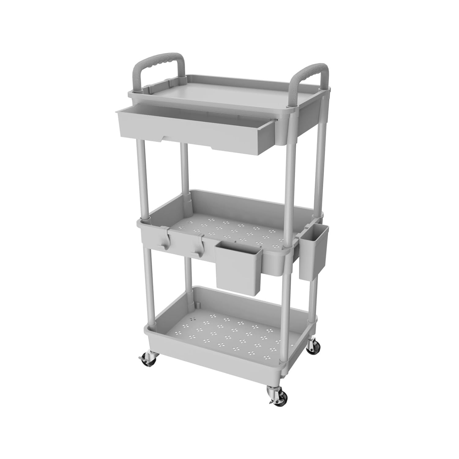 Gray Multifunctional 3-Tier Rolling Utility Cart with Drawer