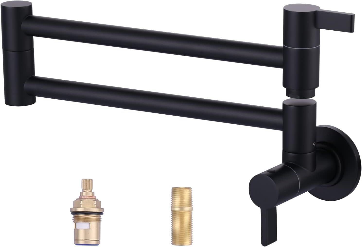 Matte Black Brass Wall-Mounted Pot Filler Faucet with Dual Handles