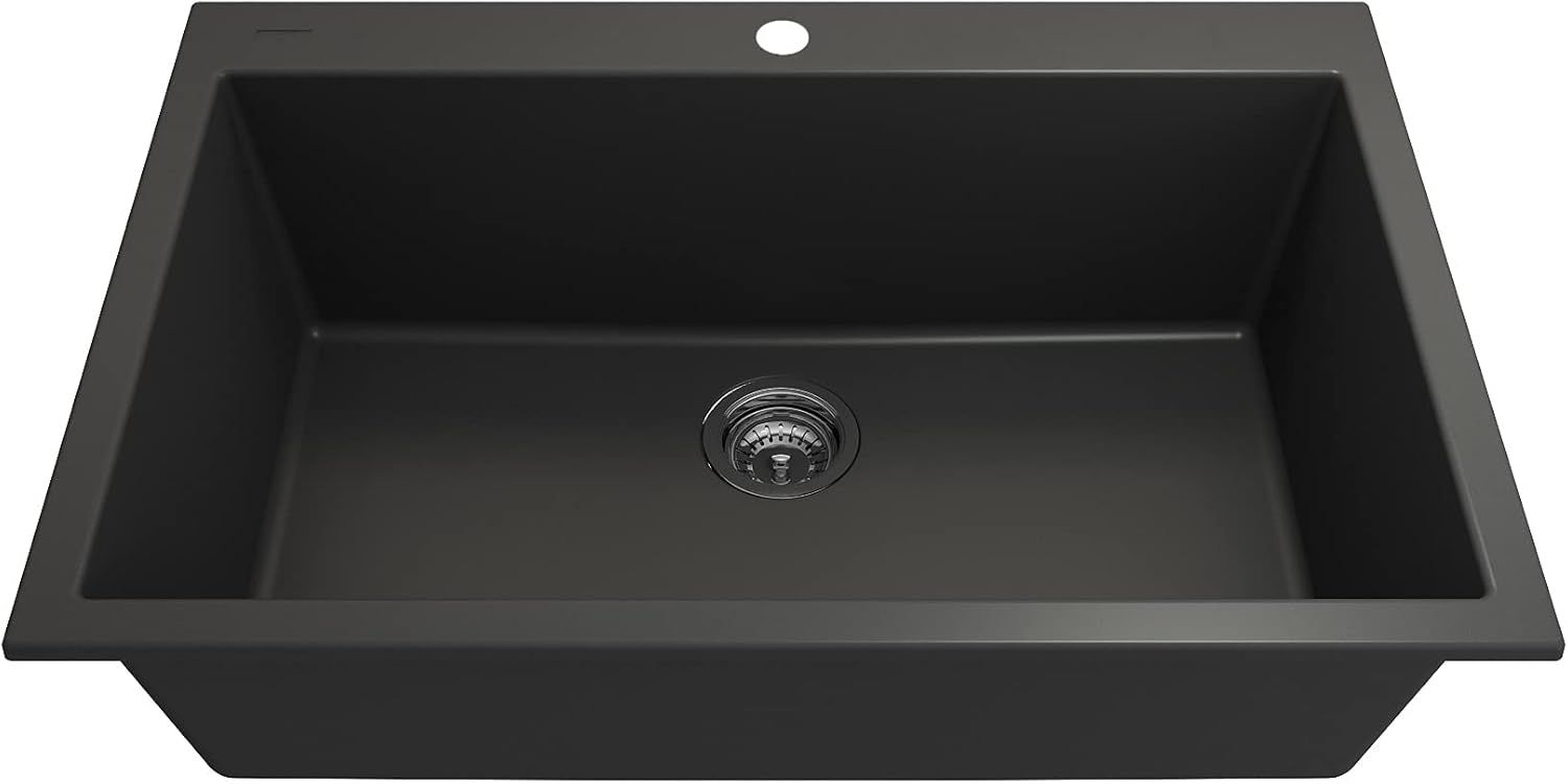 Matte Black Granite Single Bowl Drop-In Kitchen Sink