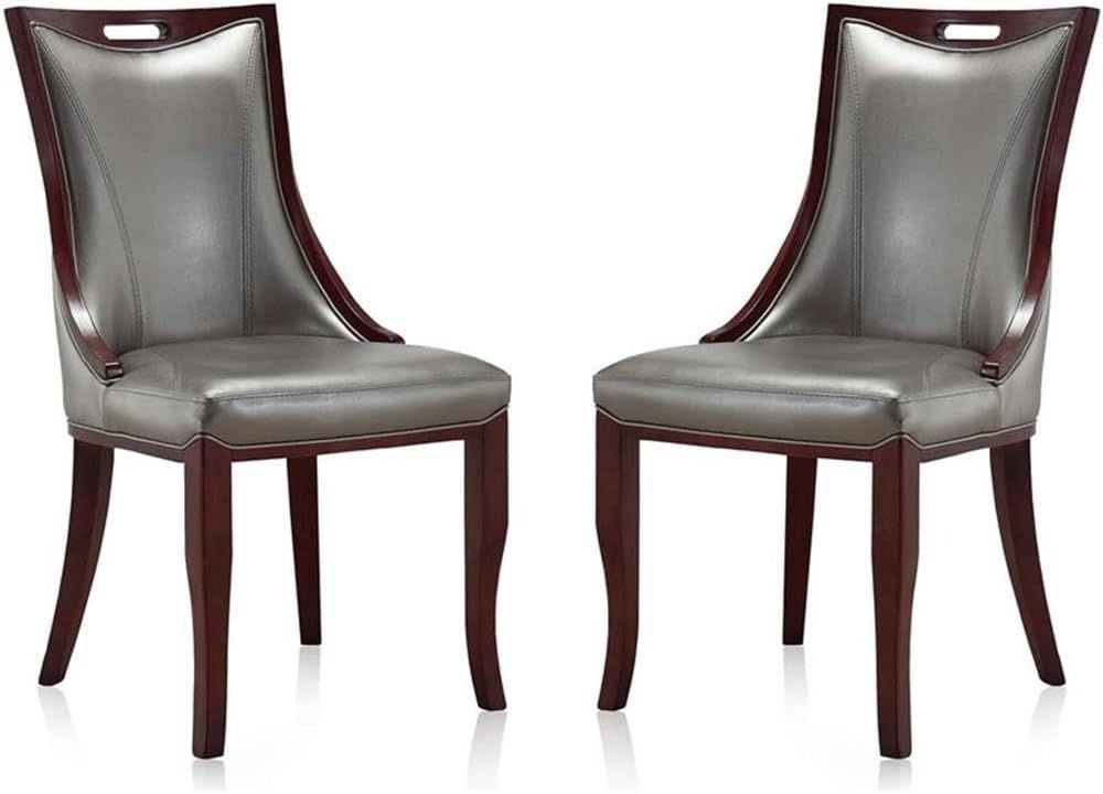 Silver Faux Leather and Walnut Wood Dining Chair Set