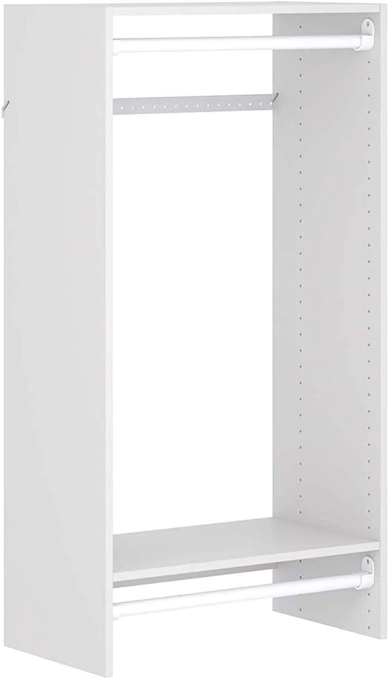 White Composite Wood Double Hanging Closet Organizer with Shelves