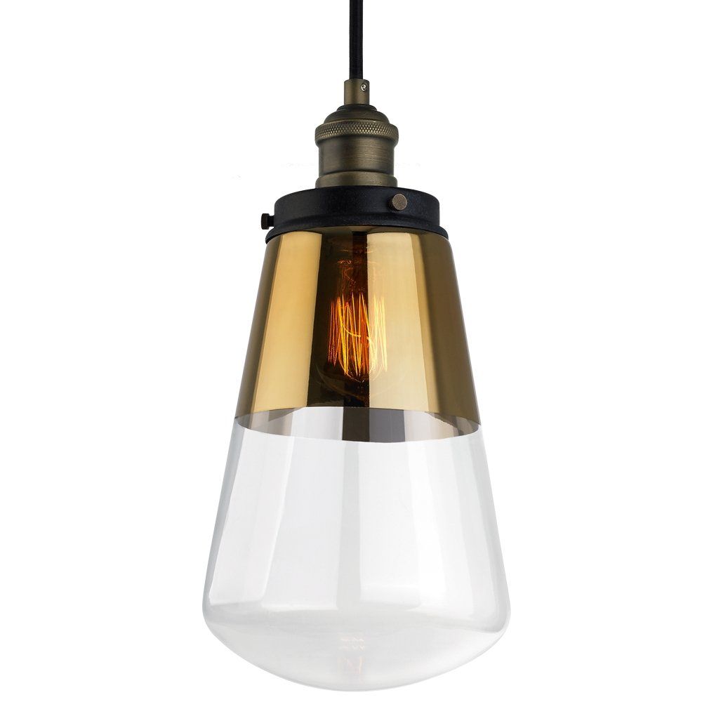 Elegant Mini-Pendant Light in Painted Aged Brass and Dark Zinc with Gold Glass