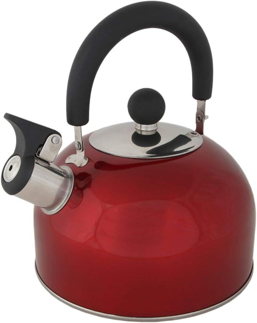 Red Stainless Steel 2-Quart Whistling Tea Kettle