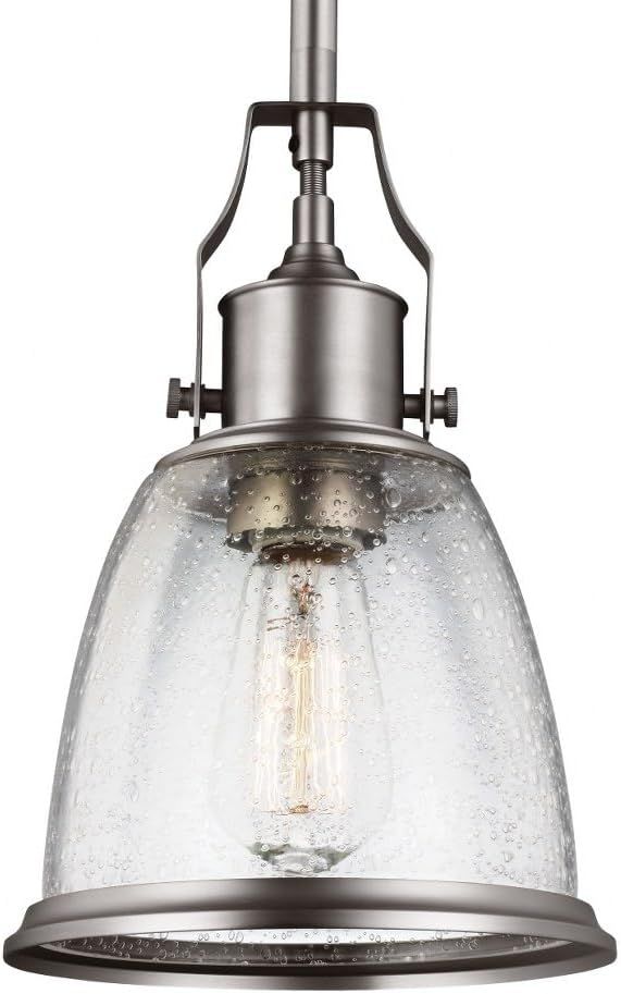 Satin Nickel Mini Pendant with Clear Seeded Glass Shade