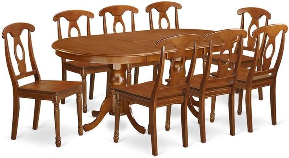 Saddle Brown Oval Dining Table Set with 8 Chairs