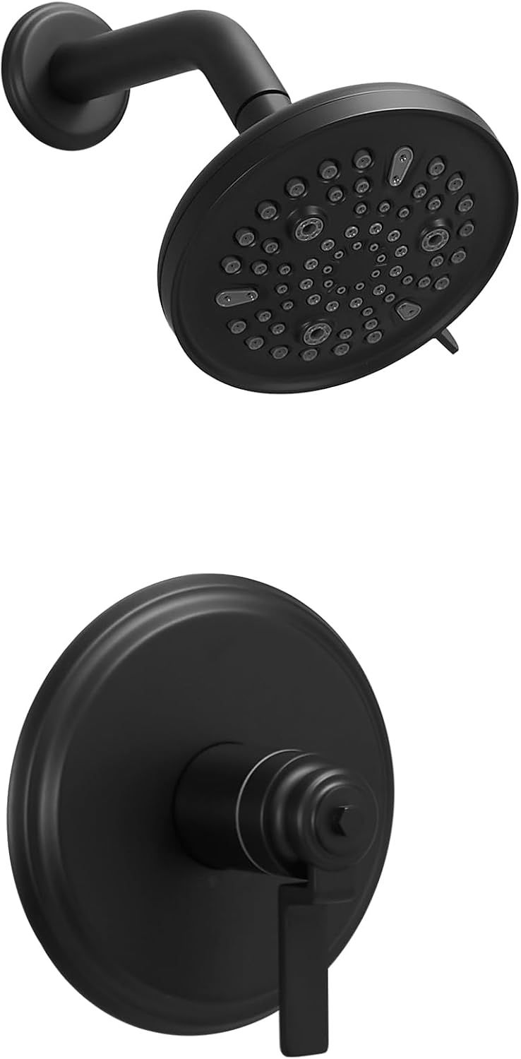 Matte Black Large Round Rain Shower Head with Lever Handle