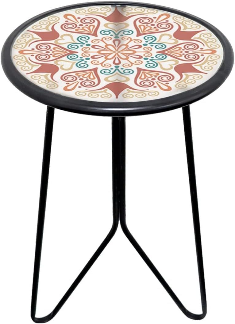 Orange Metal and Glass Round Outdoor End Table