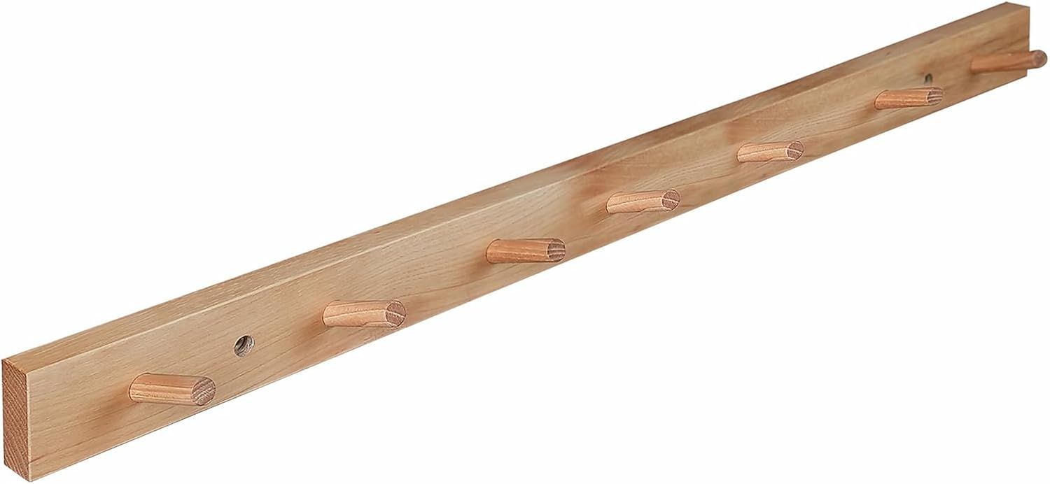 Natural Hickory Vertical Coat Rack with 7 Hooks