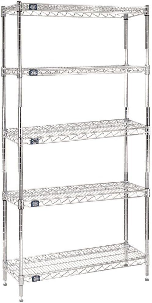 Chrome 5-Tier Adjustable Wire Shelving Unit with Leveling Feet