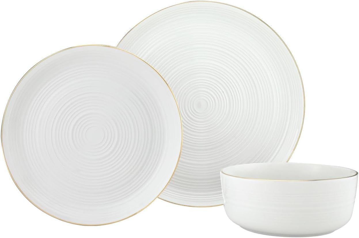 White Porcelain 12-Piece Dinnerware Set with Gold Rim