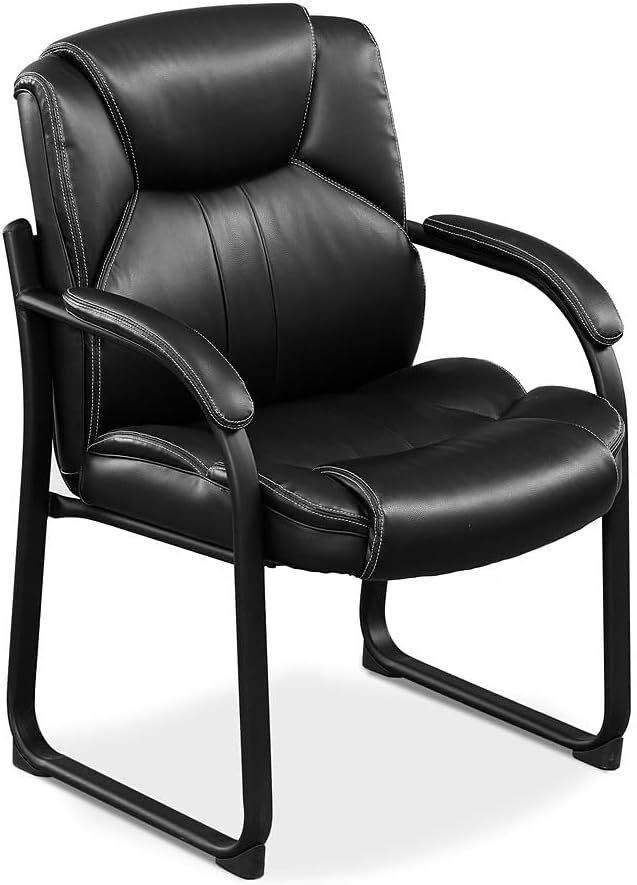 Black Faux Leather Ergonomic Guest Chair with Metal Frame