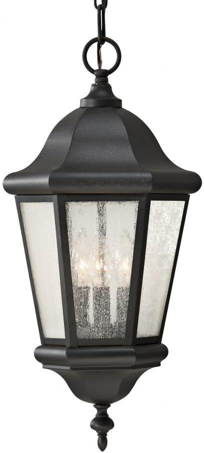 Martinsville Black 3-Light Outdoor Pendant Lantern with Clear Seeded Glass