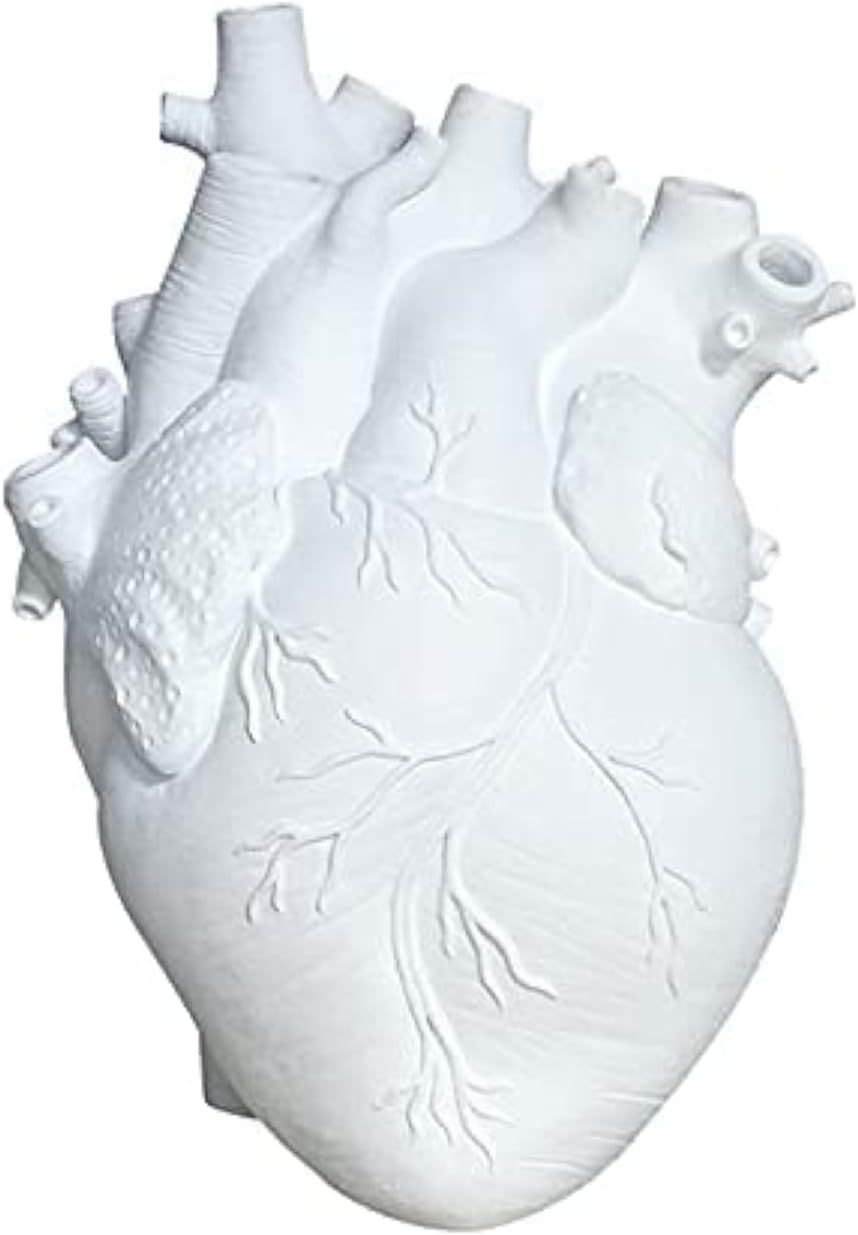 White Resin Anatomical Heart-Shaped Decorative Vase