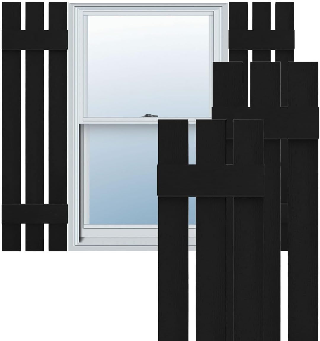 Black Vinyl Board-n-Batten Shutters with Installation Screws, 12"W x 35"H