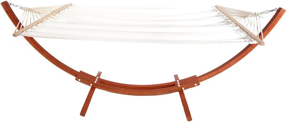 10.5 ft White Canvas Double Hammock with Pine Wood Arc Stand