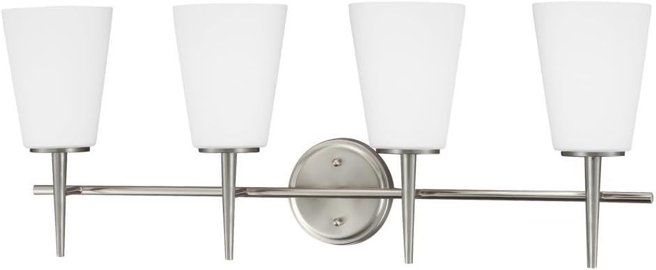 Driscoll Brushed Nickel 4-Light Vanity with Opal Etched Glass Shades