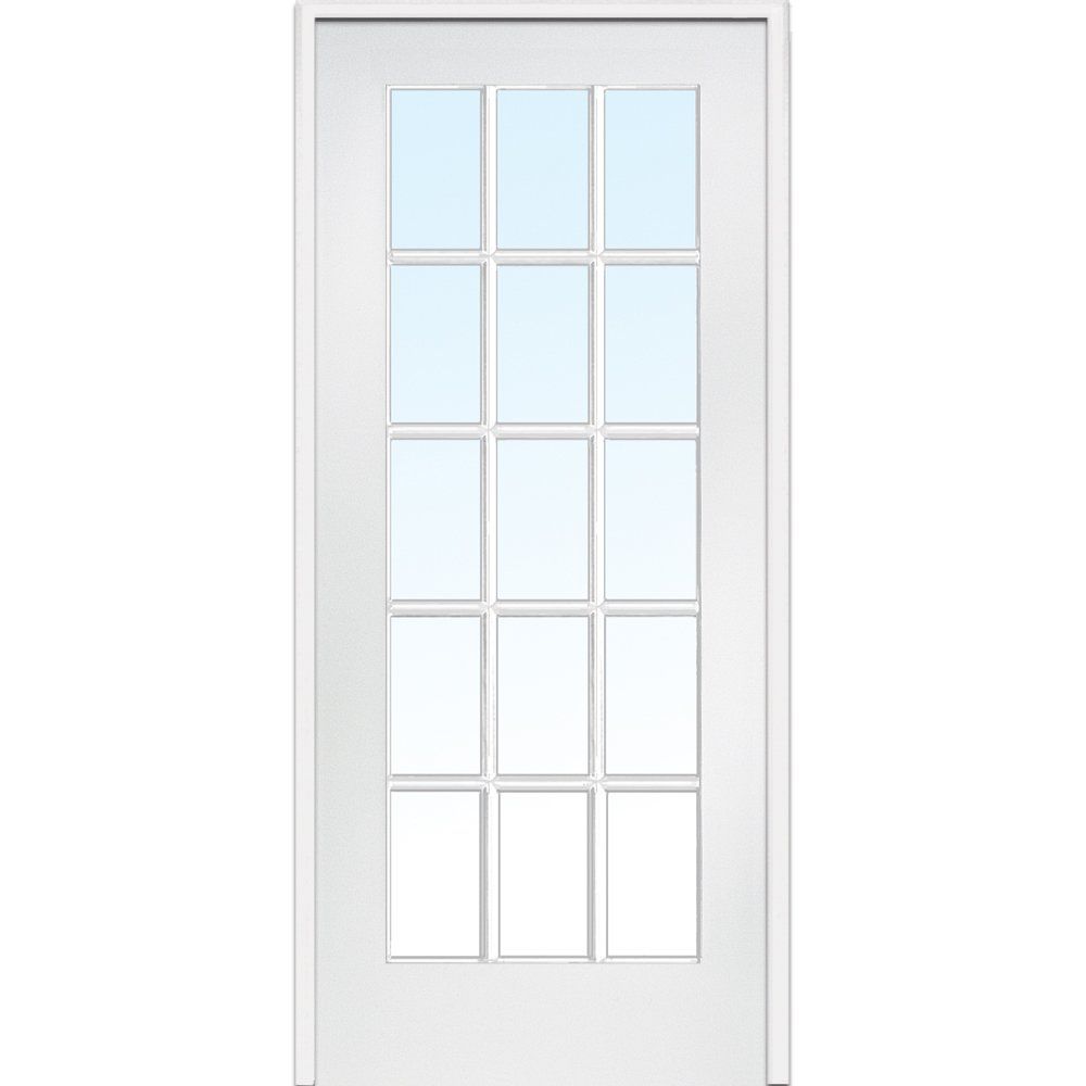 Primed White MDF 15-Lite Clear Glass Left-Hand Prehung Interior Door