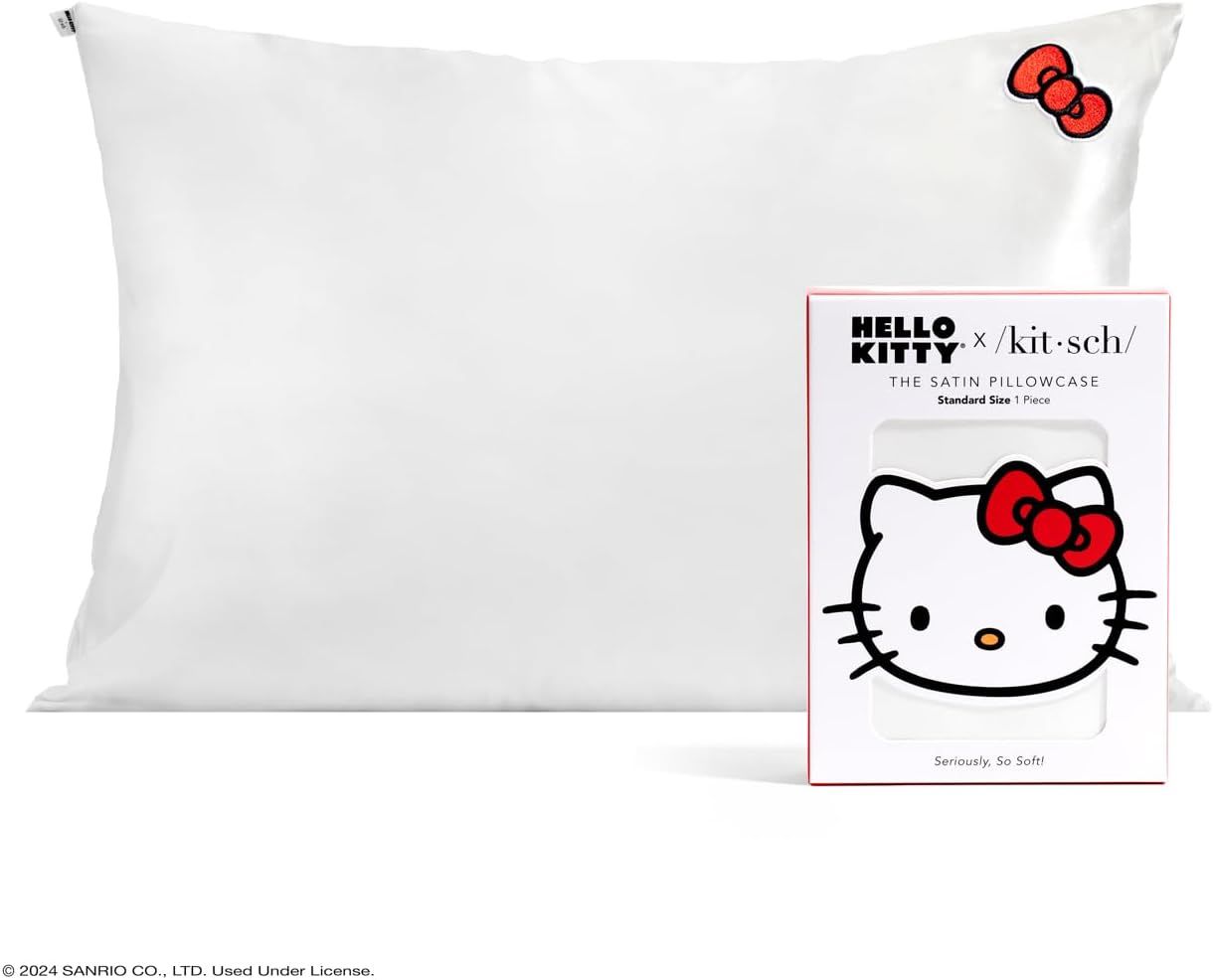 Hello Kitty Ivory Satin Embroidered Queen Pillowcase