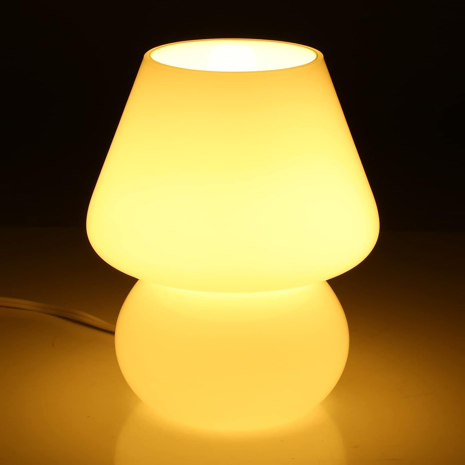 Small Beige Glass Mushroom Table Lamp