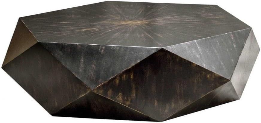 Geometric Worn Black Mango Wood Round Coffee Table