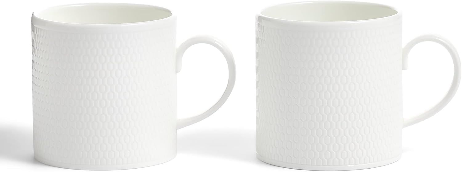 White Ceramic Geometric Embossed Mug Set of 2