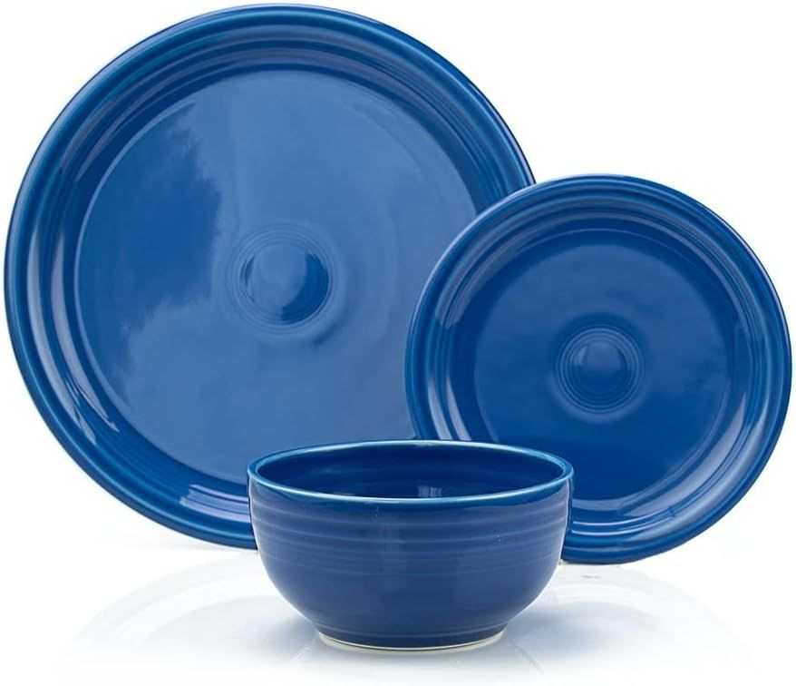 Lapis Blue Ceramic 12-Piece Retro Dinnerware Set