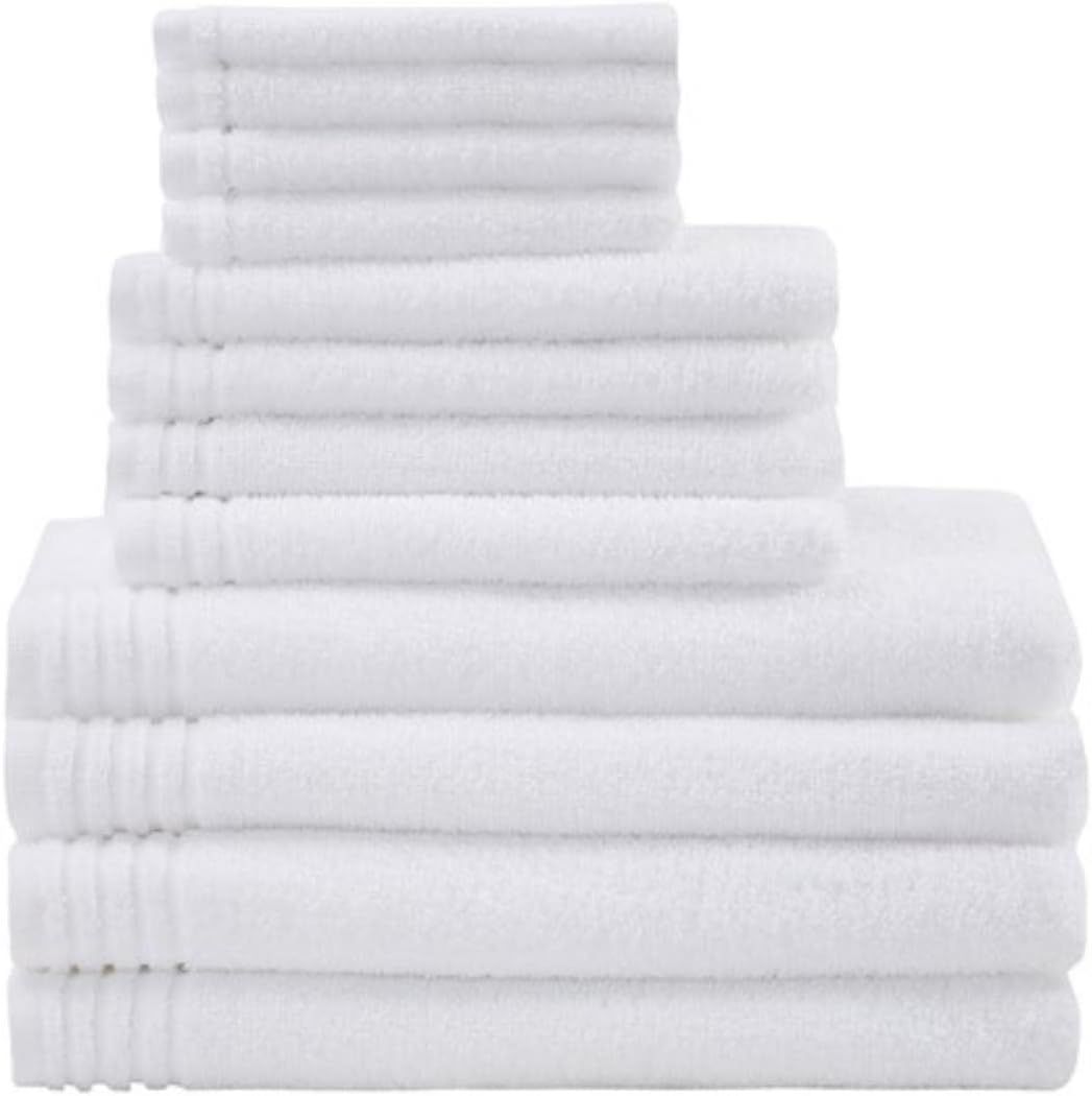 510 DESIGN Big Bundle 100% Cotton Bath Towel Set, Quick Dry Zero Twist Terry Fabric, Soft, and Highly Absorbent for Shower, Multi-Sizes, White 12 Piece