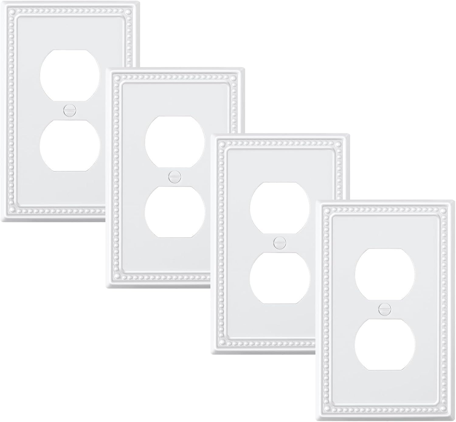 White Beaded Metal 1-Gang Duplex Outlet Cover Plate, 4-Pack