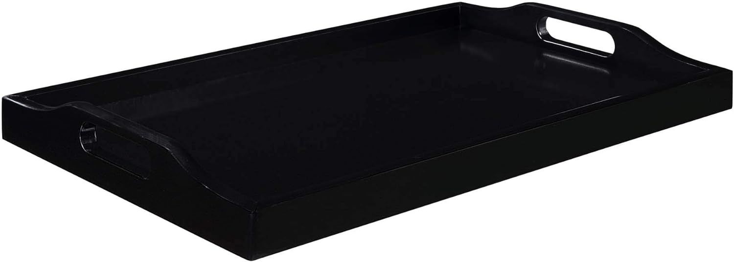 Black Rubberwood Modern Serving Tray with Handles