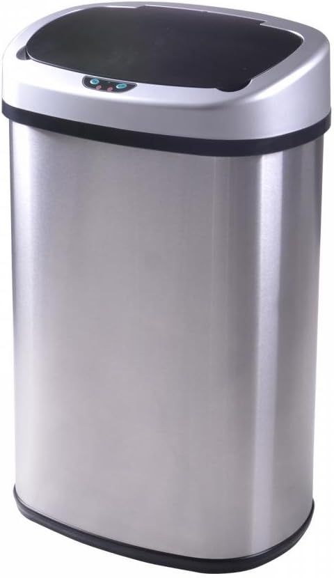 Brushed Stainless Steel Touchless Rectangular 13 Gallon Trash Can