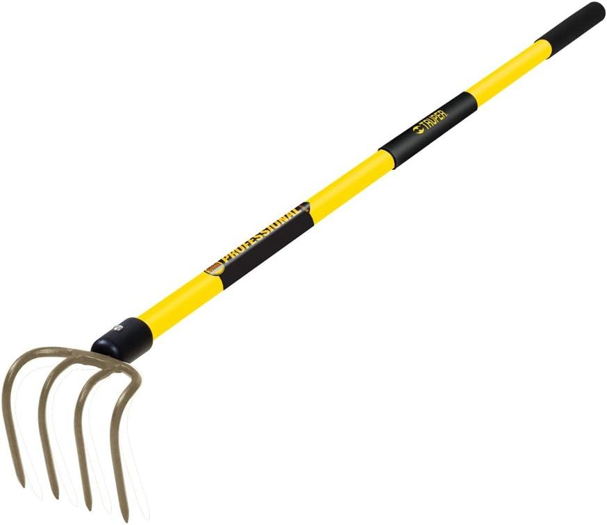 Professional Yellow 4-Tine Forged Cultivator with Fiberglass Handle