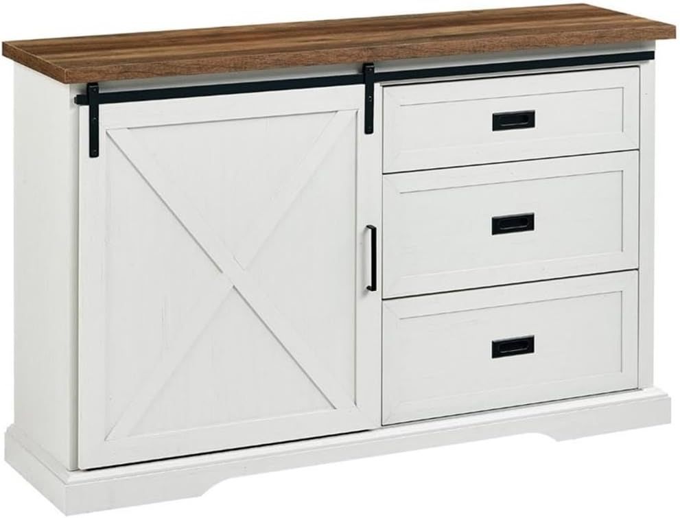 Grey Wash Modern Farmhouse 56" Wood Sliding Door Sideboard