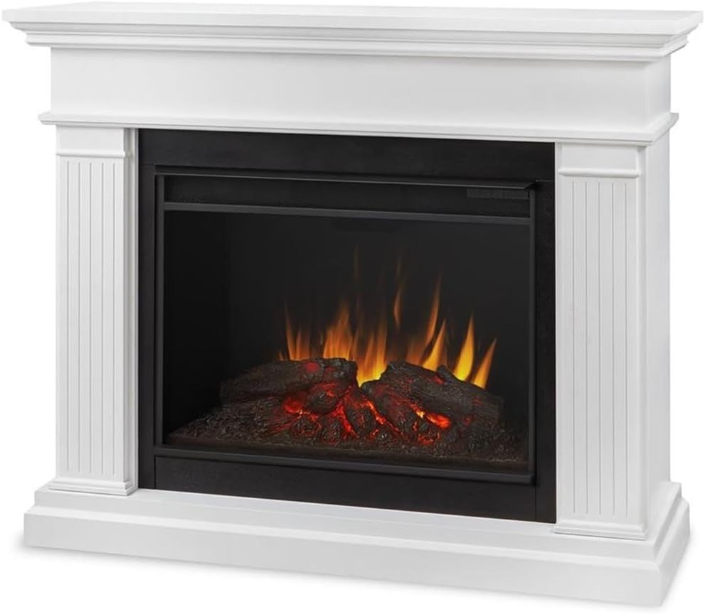 White 55.5" Wooden Electric Fireplace with Adjustable LED Flame