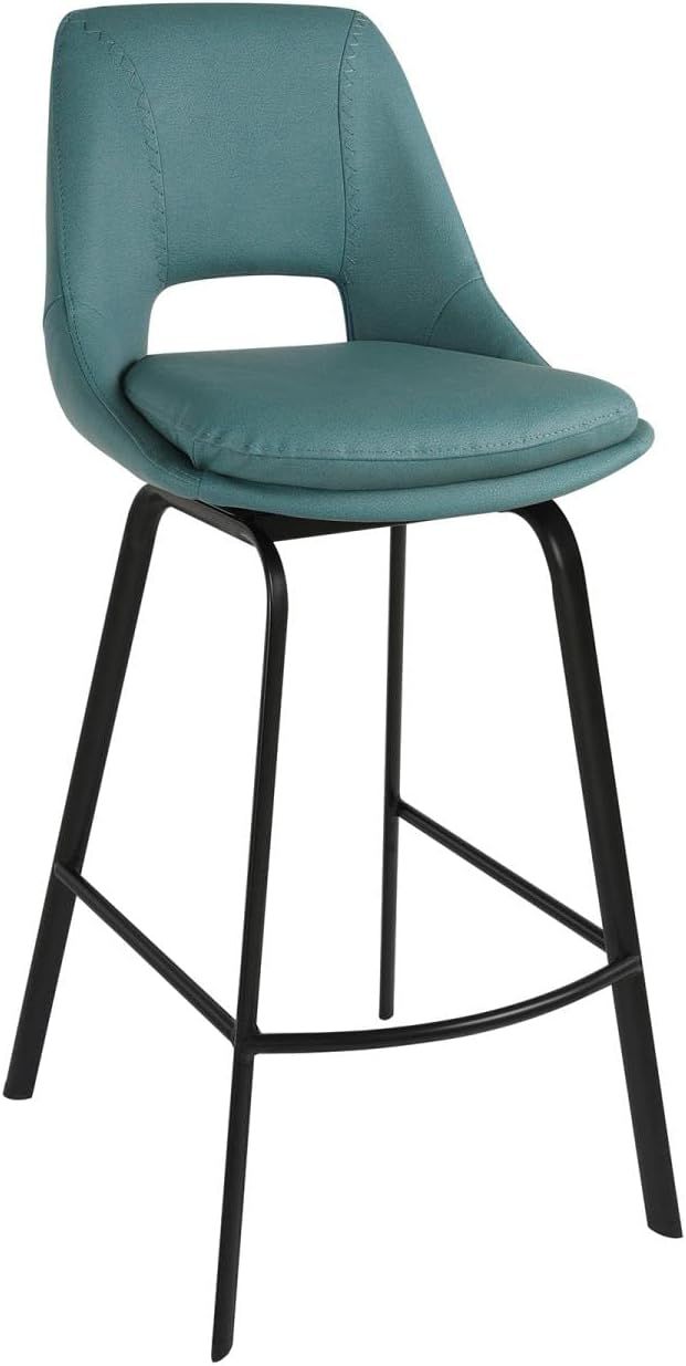 Carise 30" Blue Faux Leather Swivel Bar Stool with Black Metal Frame