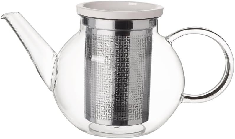 Medium Clear Crystal Glass Teapot with Stainless Steel Strainer