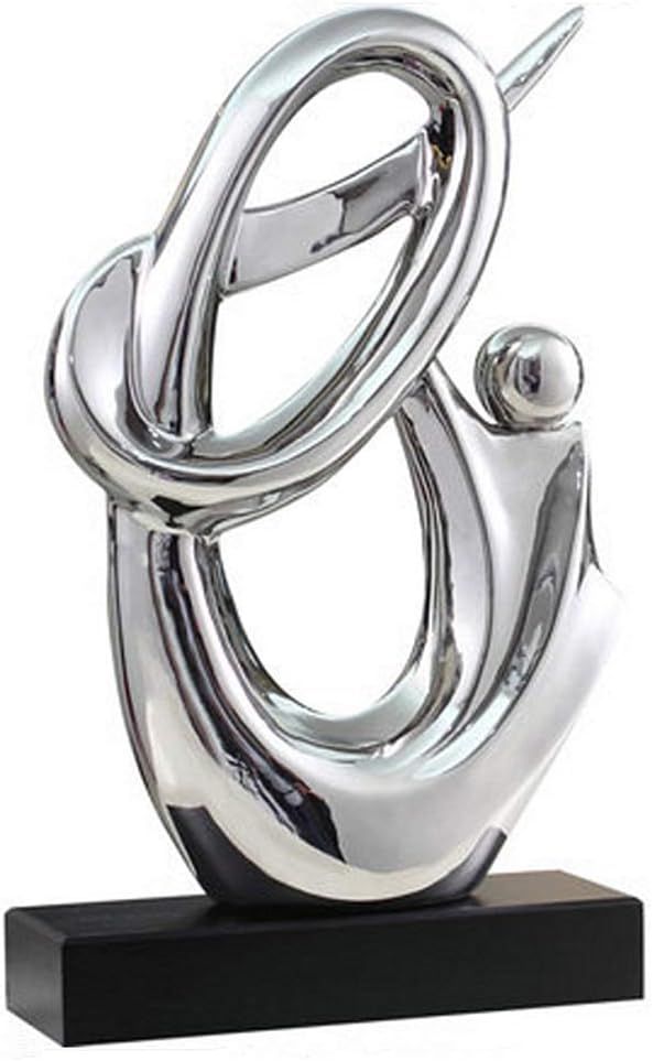 Silver Ceramic Abstract Sculpture with Black Base