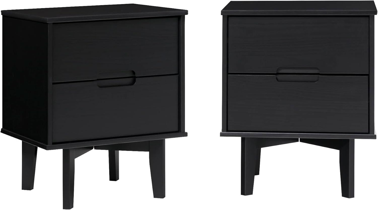 Black Solid Wood 2-Drawer Nightstands Set of 2