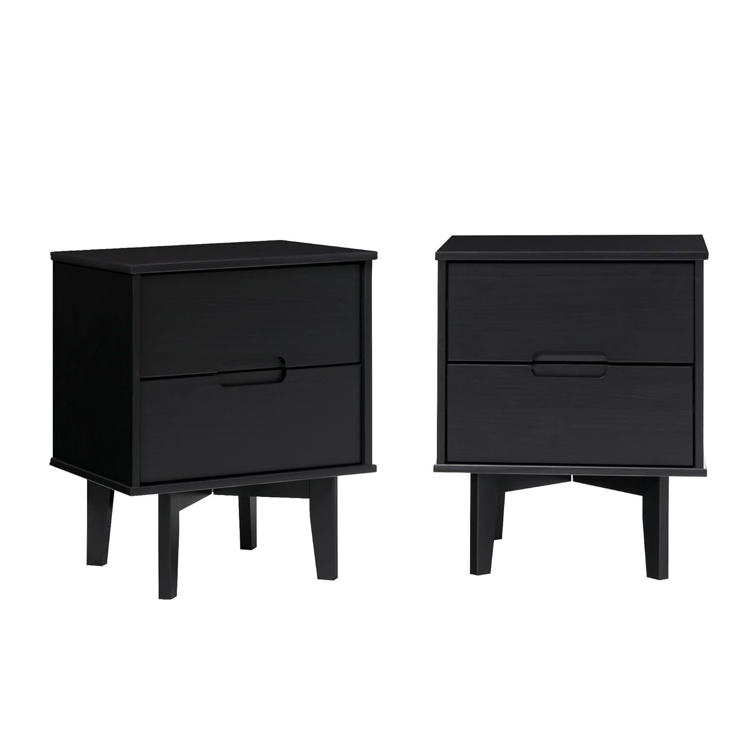 Black Solid Wood 2-Drawer Nightstands Set of 2